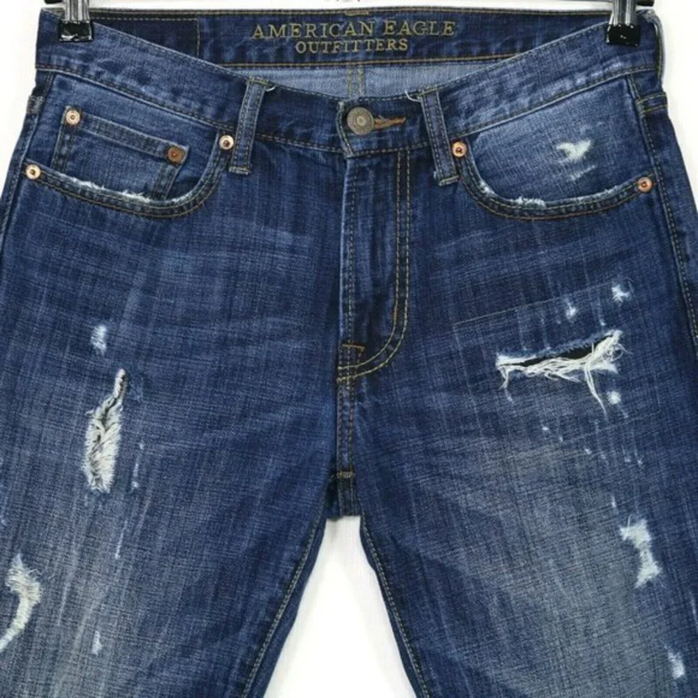 American Eagle Slim Straight Jeans Destroyed Distressed‎ 29 x 30